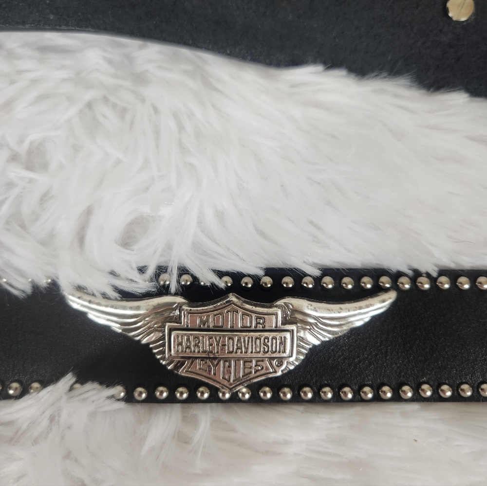 Harley Davidson Studded Winged Sz M Black Belt with Silver Buckle